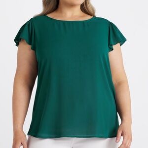 PAPERMOON Briarwood Mixed Material Flutter Sleeve Blouse, Green, 3X